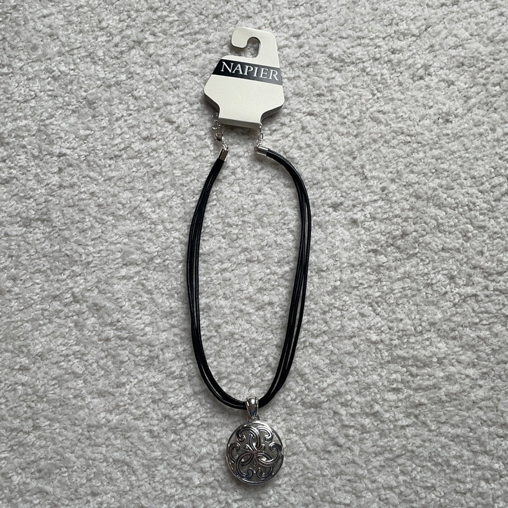 Napier Filigree Disc Pendant Cord Necklace